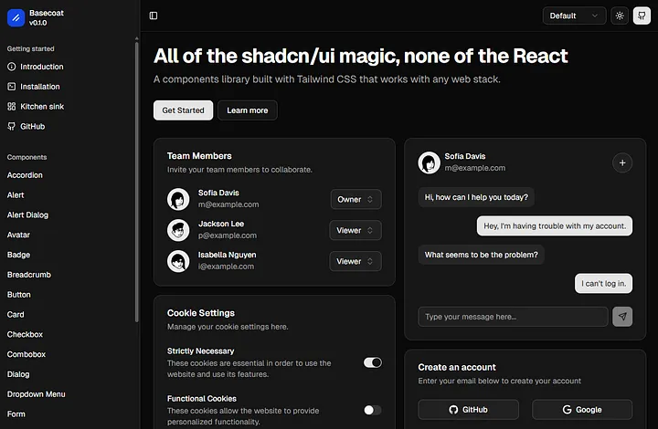 无需 React 的 Shadcn UI 替代方案